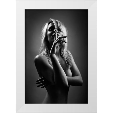 Shoosh White Modern Wood Framed Art Print by Hayman, Oren