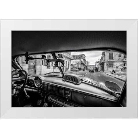Riding The Cuban Streets White Modern Wood Framed Art Print by Tagliarino, Marco
