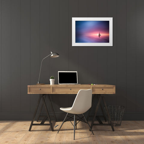 Sailing Across The Lake Toward The Sunset White Modern Wood Framed Art Print by Hamiti, Bess