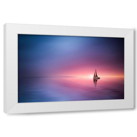 Sailing Across The Lake Toward The Sunset White Modern Wood Framed Art Print by Hamiti, Bess