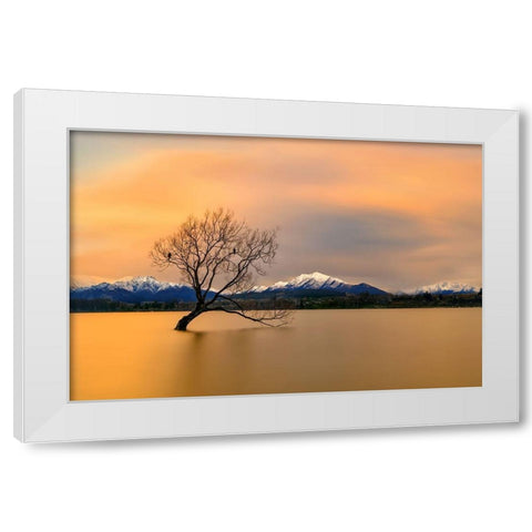 Morning Glow Of The Lake Wanaka White Modern Wood Framed Art Print by Zhu, Hua