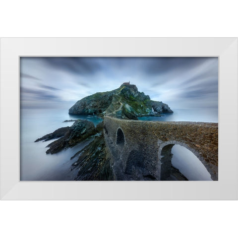 Games Of Thrones - Dragonstone Island -San Juan De Gaztelugatxe White Modern Wood Framed Art Print by M. Garcia, Jesus