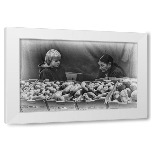 The Art Of Selling Potatos White Modern Wood Framed Art Print by Henrichs, Dan