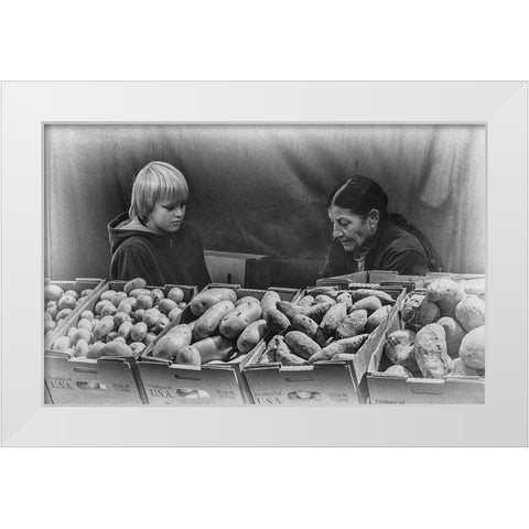 The Art Of Selling Potatos White Modern Wood Framed Art Print by Henrichs, Dan