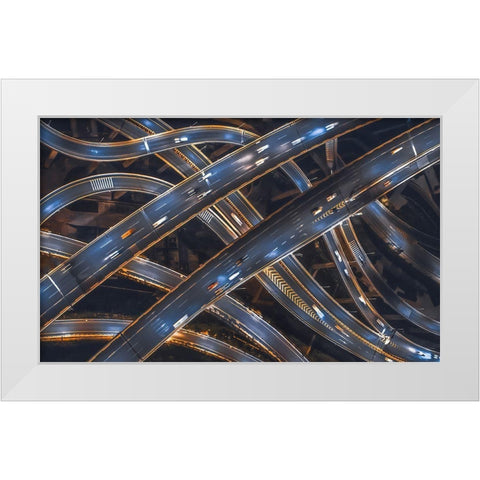 Network White Modern Wood Framed Art Print by Tianqi
