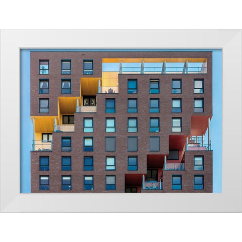 Yellow-Red In Wall White Modern Wood Framed Art Print by Luycx, Theo