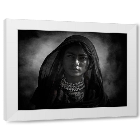 Tribal Girl White Modern Wood Framed Art Print by Yosifov, Svetlin