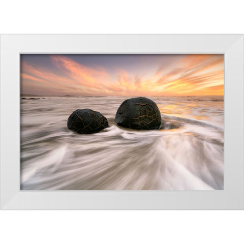 Moeraki Boulders White Modern Wood Framed Art Print by Zhu, Jingshu