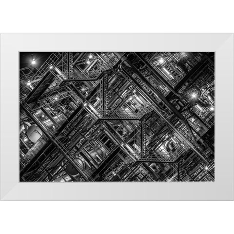 Factory Staircase White Modern Wood Framed Art Print by Hara, Tomoshi