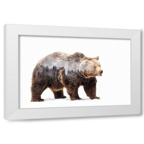 Bear White Modern Wood Framed Art Print by Beata, Angyalosi