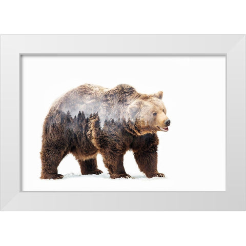 Bear White Modern Wood Framed Art Print by Beata, Angyalosi