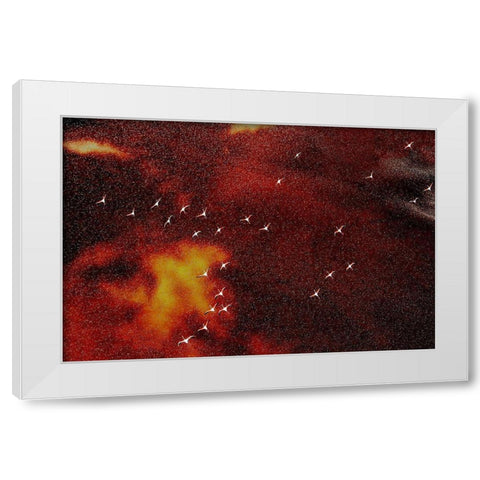 Flying Angels On The Fire White Modern Wood Framed Art Print by Hao, Jiang