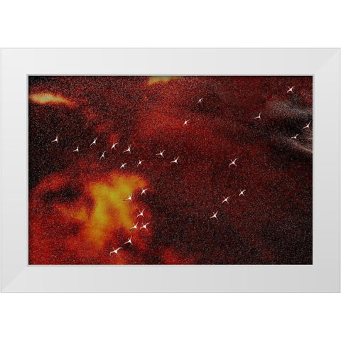 Flying Angels On The Fire White Modern Wood Framed Art Print by Hao, Jiang
