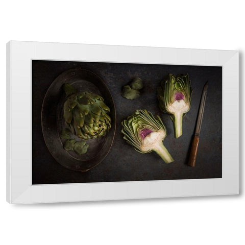 Artichokes White Modern Wood Framed Art Print by Popescu, Diana