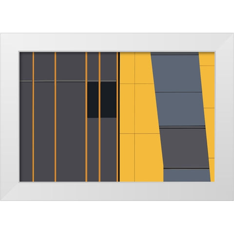 Yellow In Abstract White Modern Wood Framed Art Print by Niezen, Jan