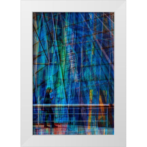 Blu White Modern Wood Framed Art Print by Della Latta, Massimo