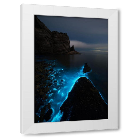 Fluorescent Sea White Modern Wood Framed Art Print by Shanyewuyu