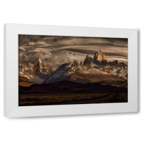 Striped Sky Over The Patagonia Spikes White Modern Wood Framed Art Print by Svoboda Mqep, Peter