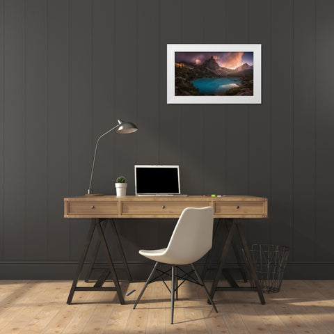 Turquoise Refection White Modern Wood Framed Art Print by F. Turienzo, Carlos