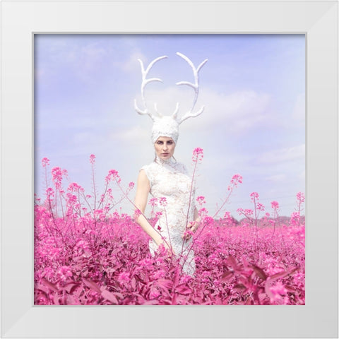 Pink Lady White Modern Wood Framed Art Print by Darzi, Mike