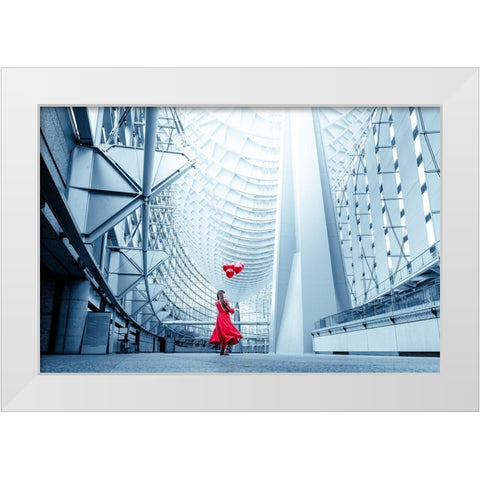 A Day Trip White Modern Wood Framed Art Print by Silkandfire