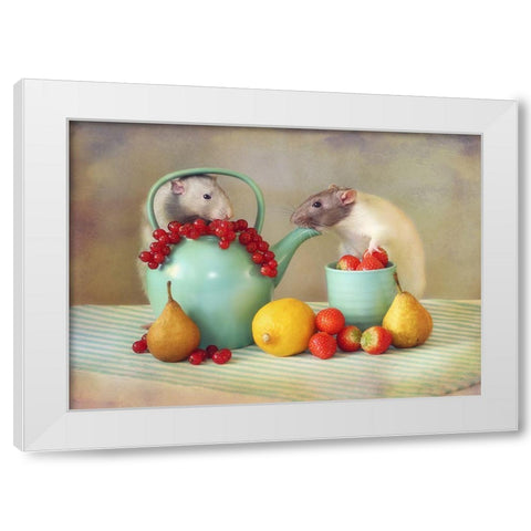 Jimmy And Snoozy White Modern Wood Framed Art Print by Van Deelen, Ellen