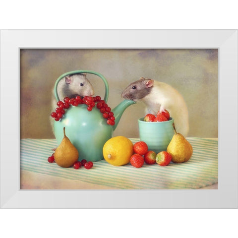 Jimmy And Snoozy White Modern Wood Framed Art Print by Van Deelen, Ellen
