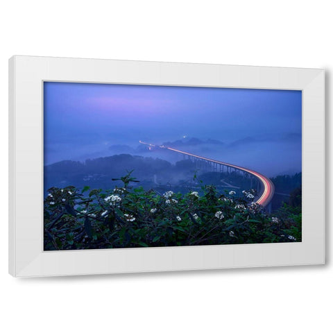 Bridge In Blue Hour White Modern Wood Framed Art Print by Xu, Mei