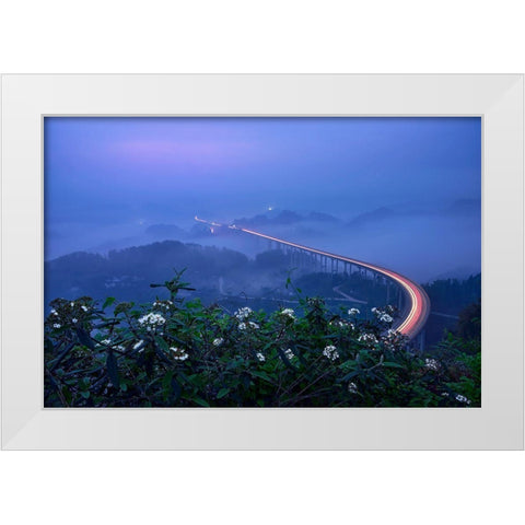 Bridge In Blue Hour White Modern Wood Framed Art Print by Xu, Mei