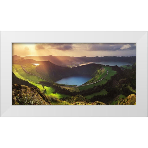 Azores - Sete Cidades Panorama White Modern Wood Framed Art Print by Claude Castor, Jean