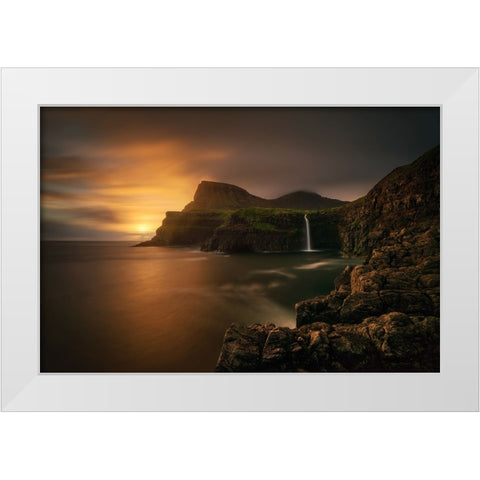 Arnafjall Sunset White Modern Wood Framed Art Print by Kruczynski, Wojciech