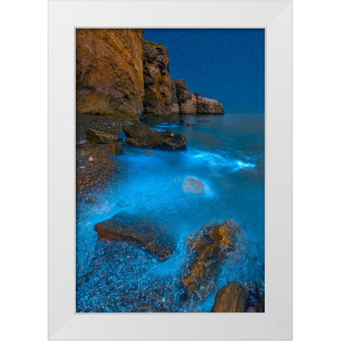 Bioluminescent Bay White Modern Wood Framed Art Print by Zhu, Hua