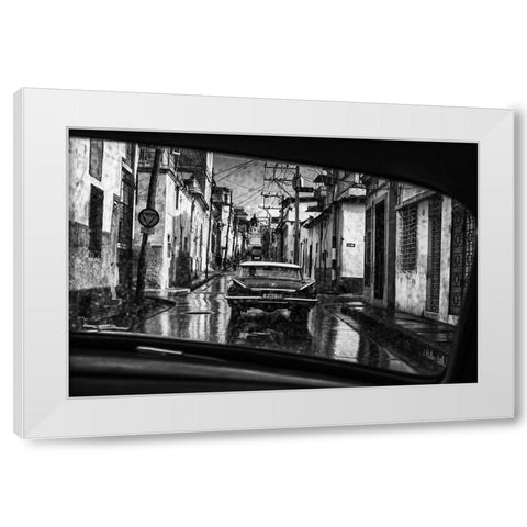 In The Streets Of Santiago De Cuba White Modern Wood Framed Art Print by Stranak, Pavol