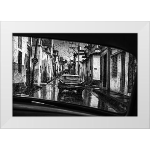 In The Streets Of Santiago De Cuba White Modern Wood Framed Art Print by Stranak, Pavol