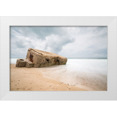 Bunker On Beach Camposoto-Cadiz-Spain. White Modern Wood Framed Art Print by Nunez, Adrian