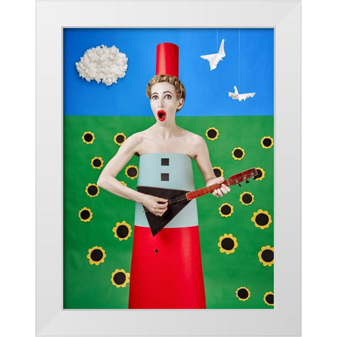 Qthe Balalaika Singerq White Modern Wood Framed Art Print by Smirnov, Sergei