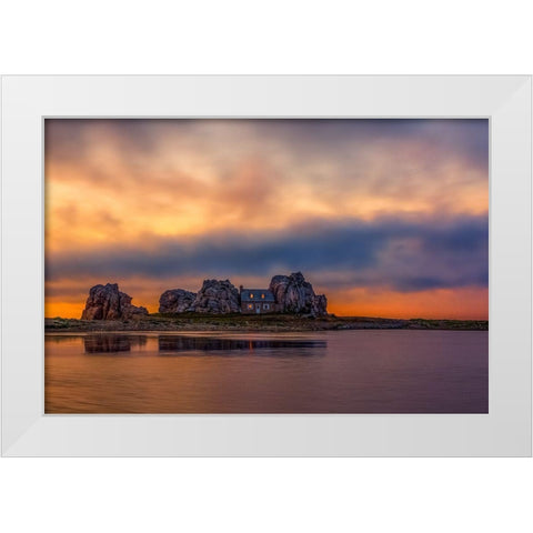 Sunset At Plougrescant White Modern Wood Framed Art Print by Traverso, Alessandro