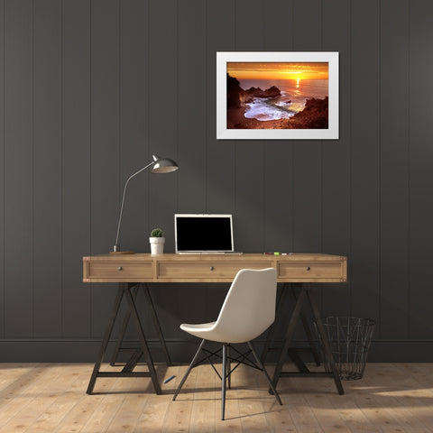 Mcway Falls At Sunset White Modern Wood Framed Art Print by Suradji, Surjanto
