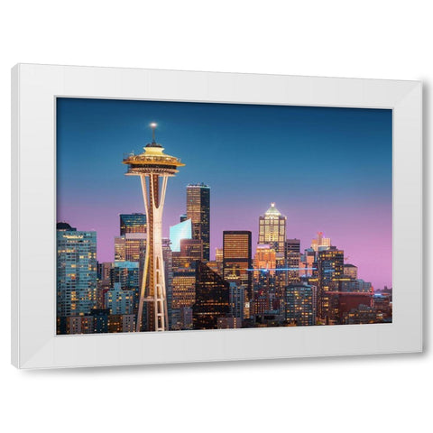 Pink Seattle. White Modern Wood Framed Art Print by Pablo De, Juan