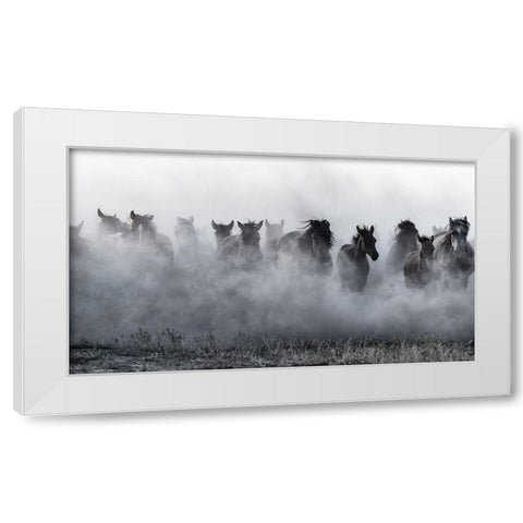 Mustangs White Modern Wood Framed Art Print by Pancareken, Yavuz
