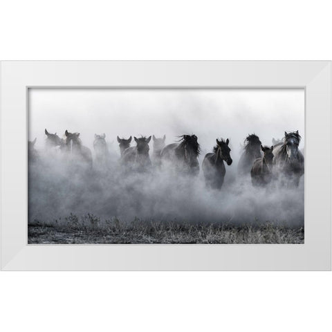 Mustangs White Modern Wood Framed Art Print by Pancareken, Yavuz