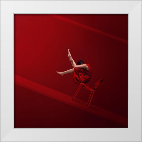 Red Chair White Modern Wood Framed Art Print by Hardibudi