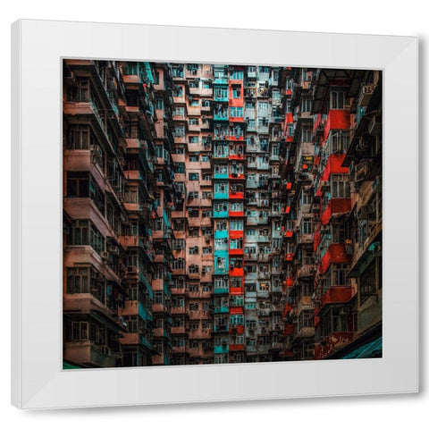 Apartments In Hong Kong White Modern Wood Framed Art Print by Poto, An