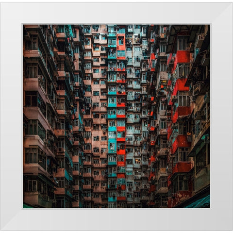 Apartments In Hong Kong White Modern Wood Framed Art Print by Poto, An