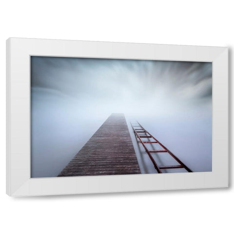 Pier And Rail White Modern Wood Framed Art Print by Guerola, Joaquin
