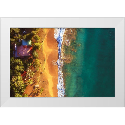 Guadeloupe - Plage De La Perle Aerial White Modern Wood Framed Art Print by Claude Castor, Jean