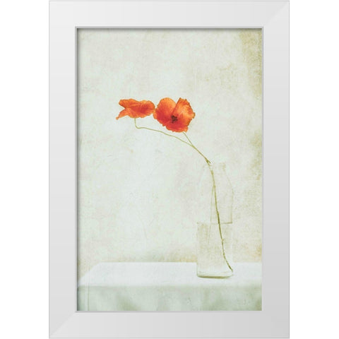 Two Poppies In A Bottle White Modern Wood Framed Art Print by Devos, Delphine