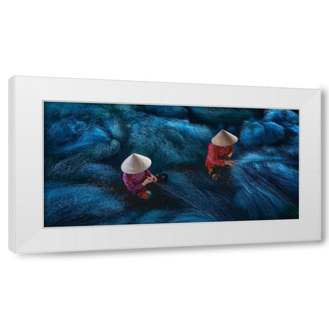 Net Mending White Modern Wood Framed Art Print by De La, Javier