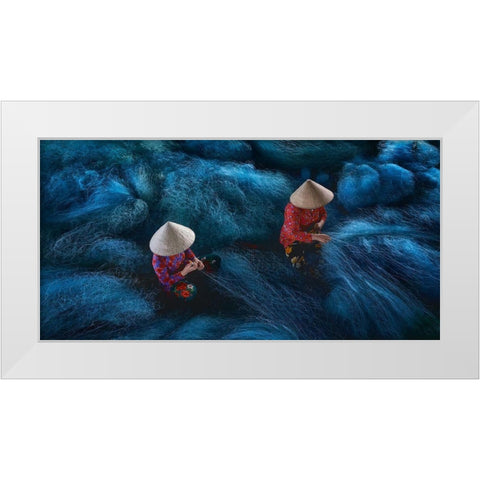 Net Mending White Modern Wood Framed Art Print by De La, Javier