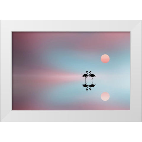 Flamingo White Modern Wood Framed Art Print by Hamiti, Bess
